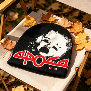 Gorro Unisex Negro con Patrón de Personajes, Texto Rojo 404, Estilo Urbano, Gorro de Punto para Invierno, Casual, para Adultos - Product Image 6
