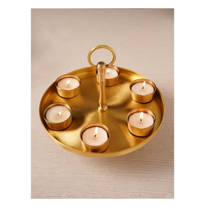 Plato portavelas de latón para bodas, eventos festivos, templos, soporte de vela con acabado metálico liso para decoración del hogar y mesa. - Product Image 4