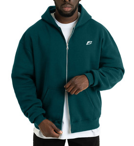 Sweats à capuche personnalisés en molleton de coton premium, style streetwear uni, avec fermeture éclair double curseur et impression 3D en relief, vente en gros - Product Image 1