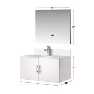 Bianco lucido 36 In. Vanità da bagno con 22 pollici. Piano In marmo coltivato e specchio a LED 36 pollici. Rubinetto Set 22 In. W X 22 In. D - Product Image 6