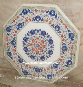 Dernier modèle de table basse de forme octogonale en incrustation de marbre blanc faite à la main avec une finition soignée pour le salon - Product Image 3