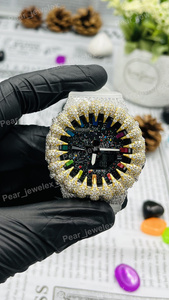 925 Silver Custom Iced Out Diamond <b>Watch</b> Spike Bezel Rainbow Dial Luxury Moissanite Style Bold Piece - Product Image 5