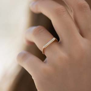 Minimalist Baguette Diamond Ring 14K Solid Gold Channel Setting Geometric Engagement Band Unisex Fine Jewelry - Product Image 5