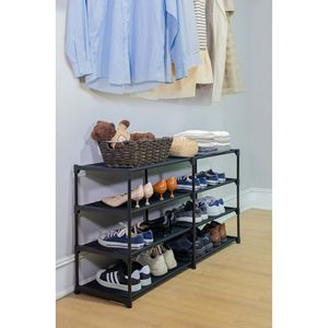 Scarpiera a 4 livelli salvaspazio per 24 paia, design salvaspazio, con struttura in ferro nero e connettori in plastica - Product Image 4