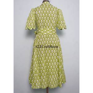 Robe midi indienne faite à la main 100 % coton, col en V, imprimé floral numérique, manches courtes, taille naturelle, coupe ample, décontractée, nettoyage à sec - Product Image 6