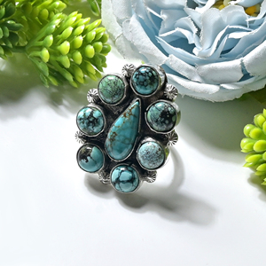 Anillo de Cabujón de Turquesa de Hubei Hecho a Mano, Anillo Chapado en Plata Oxidada con Gema de Ametrino Engastada en Bisel, Anillo de Declaración Vintage para Mujer - Product Image 4