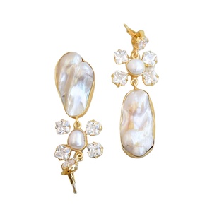 ห่วงทองเหลืองชุบทองคำขาว ขายส่ง มุกธรรมชาติ หินกึ่งมีค่า ชุบทอง 18K ดีไซน์ทันสมัย พร้อมส่ง - Product Image 5