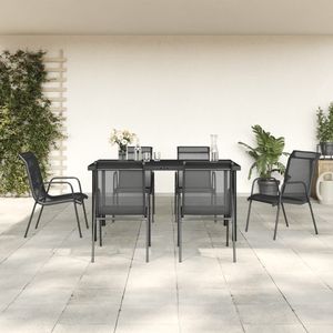 Set da pranzo da 7 pezzi in acciaio nero e Patio in Textilene elegante collezione da giardino - Product Image 1