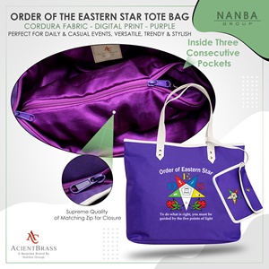 Wholesale Eastern Star Masonic Purple Tote Bag with Zipper Closure Waterproof Codura & Poly-Vinyl for <b>Ladies</b> - Product Image 5