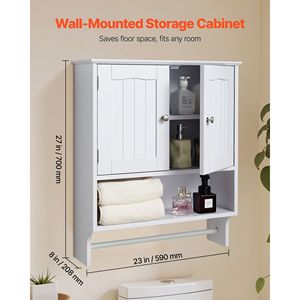 Armadio da parete da bagno a 2 porte ripiano regolabile organizzatore di conservazione medicina bianca porta asciugamani da cucina lavanderia divisorio - Product Image 2