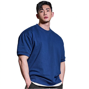 เสื้อยืดผู้ชายไซส์ใหญ่ สีดำ ผ้าโพลีเอสเตอร์/คอตตอน ระบายอากาศได้ดี แขนสั้น คอกลม ลำลอง สีพื้น ทอแบบพอดีตัว - Product Image 4