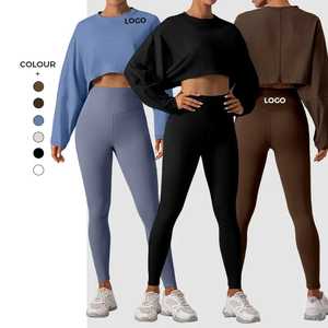 Women's Yoga set High-Waisted Seamless <b>Leggings</b> & Long Sleeve Cropped Autumn wear Custom OEM/ODM - Product Image 1