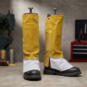 Protège-jambes de soudage industriels en cuir de vachette pleine fleur, résistants au feu, à l'eau et à la chaleur (500°C-1000°C), écologiques, Niveau D - Product Image 5