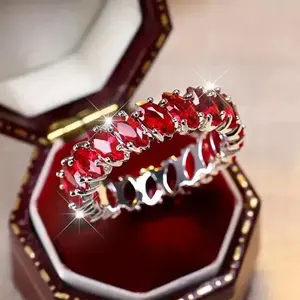 Bague Éternité en Argent Sterling 925 avec Moissanite Rouge, Taille Brillante, Sertissage Clos, 15g, Bande Complète, Bijou pour Mariage et Anniversaire - Product Image 3