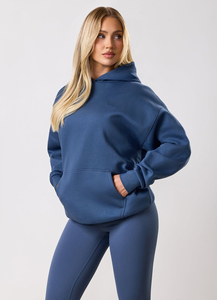 Street Style Custom Logo Cotton Fleece Heavyweight Pullover Women's Oversized Blank Plain Sweatshirt Lounge Hoodie With Pockets - Product Image 3