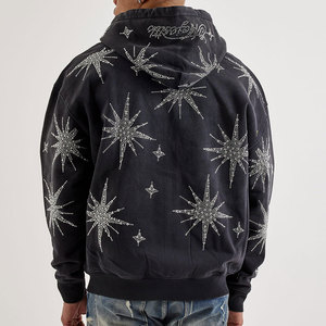 EMOTION Streetwear <b>Rhinestone</b> Zip up Hoodie for Men, 380g Heavyweight Cotton Zip up <b>Jacket</b> Wholesale - Product Image 3