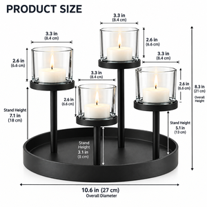Modern Black Metal Round <b>Candle</b> <b>Stand</b> With Glass Holders For Home Decoration - Product Image 3