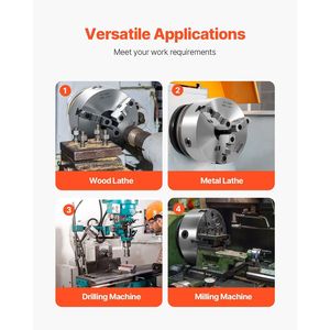 Mandrino per tornio a 3 griffe da 8 pollici (200 mm) con funzione autocentrante, piastra di supporto filettata da 2 1/4 pollici (8 mm), morsetto da 0,16-7,87 mm (4-200 mm) - Product Image 6
