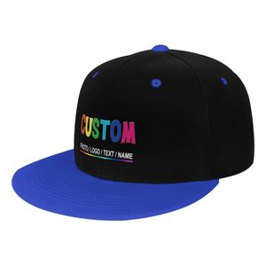 Casquette Snapback personnalisée à 6 panneaux, noire avec visière bleue, ajustable, unisexe, style urbain, en coton, avec logo lettres colorées sur le pan gauche - Product Image 3
