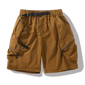 Shorts de sport jaunes en polyester pour hommes, à taille élastique avec cordon de serrage intégré et poches zippées, à fente latérale, idéaux pour l'entraînement en salle de sport – Nouveauté très demandée - Product Image 3