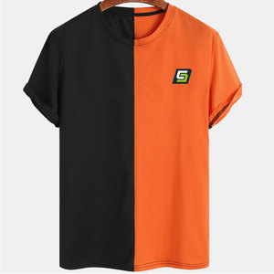 Classic Regular Fit 100% Cotton <b>Striped</b> Fleece <b>Men</b> <b>T</b>-<b>Shirt</b> with O-Neck Front Logo Smooth Texture Breathable Comfort Casual Style - Product Image 1