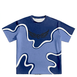 Camiseta de Manga Corta con Estampado Azul para Hombre, Cuello Redondo, Transpirable, Corte Regular, Diseño Estampado, Logotipo Frontal - Product Image 1