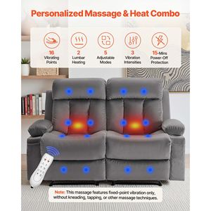 Sofá Reclinable Eléctrico de Terciopelo Suave con Calefacción, Masaje, Portavasos y Puerto USB, Asiento Confortable para el Hogar - Product Image 4