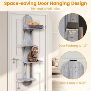 5-<b>Level</b> Height Adjustable 4-Tier Climber Door Hanging Cat Tree for Apartments Grey Scratcher & Tree Product - Product Image 6