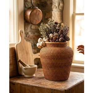 Eco Friendly Handwoven Rattan <b>Vase</b> Natural <b>Wicker</b> Plant Pot for Dried Flowers and Boho Home Decor At Wholesale Price - Product Image 1