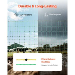 Kit Rete Elettrica Portatile per Recinzione 122 cm A x 254 cm L in PE con Picchetti a Doppia Punta per Attrezzature per Allevamento di Polli e Animali - Product Image 2