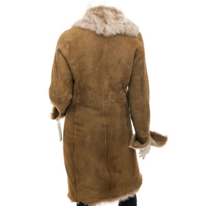 Elegant <b>Women's</b> <b>Long</b> Shearling Coat With Fur Trim Suede Winter <b>Jacket</b> Full Sleeve Windproof Safari Style - Product Image 2