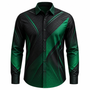 Chemise habillée à motif géométrique pour homme, manches longues, col rabattu, séchage rapide, polyester satiné, style décontracté chic pour l'été - Product Image 1