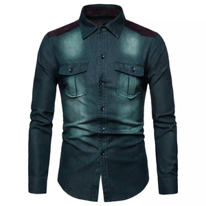 Camisas de Vestir para Hombre, Estilo Urbano, Cuello Camisero, Tejido Transpirable, 100% Algodón, Color Sólido, Jeans Denim, Tendencia - Product Image 3