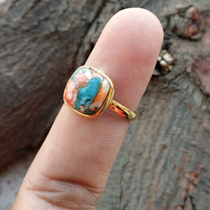 Gold Plated Oyster Ring Handmade Shell Gemstone Ring <b>Statement</b> Jewelry - Product Image 4