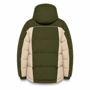 Premium Outdoor Puffer <b>Jacket</b> Cold Weather Padded Hood Contrast Construction Custom Badge OEM Zipper Pockets Elastic Wrist Cuffs - Product Image 3