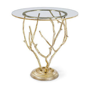 Table d'appoint contemporaine avec cadre en aluminium et doubles étagères en verre, élégante table d'appoint pour salon - Product Image 1