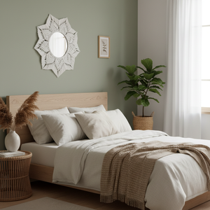Espejo de Pared de Macramé Bohemio Blanco, Espejo de Vidrio Hecho a Mano con Cuerda de Algodón, Decoración para Sala de Estar, Diseño Geométrico Redondo - Product Image 2