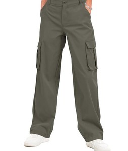Pantalon cargo décontracté taille haute multi-poches pour femme, séchage rapide, couleur unie, coupe large, idéal pour l'automne (vente en gros) - Product Image 6