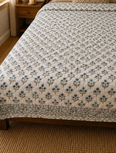 Handmade Indian Cotton <b>Quilt</b> Hand Block Print Jaipuri Razai King Size Reversible Lightweight Artisan <b>Bedspread</b> - Product Image 2