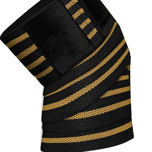 Rodillera de punto al por mayor, negra con rayas doradas, transpirable, con cierre de velcro, unisex, protección para todas las estaciones - Product Image 6