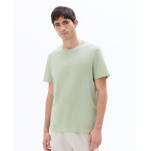 Camiseta de algodón de manga corta con cuello redondo para hombre, color sólido, corte regular, estilo casual, tejido jersey, verde menta - Product Image 1