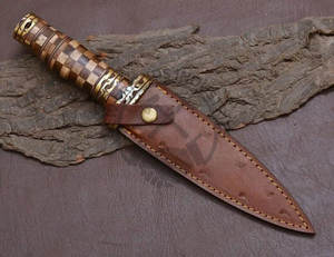 Nouveau couteau à lame fixe personnalisable de marque, couteau Dogger en acier Damas avec manche en bois de rose, meilleur couteau de survie et de chasse de collection - Product Image 2