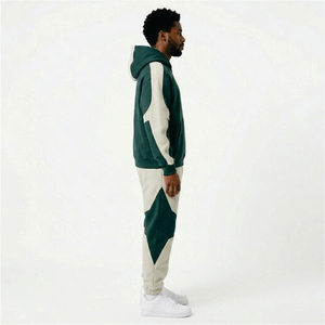 Ensemble de survêtement vert et crème pour homme – Sweat à capuche et pantalon de jogging - Product Image 4