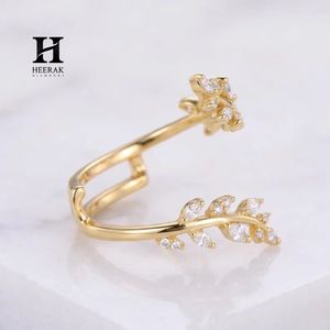 Luxury <b>Open</b> Bypass Olive Branch Lab Grown Diamond <b>Ring</b> 14K Yellow Gold Marquise Leaf Wrap Statement <b>Ring</b> - Product Image 2