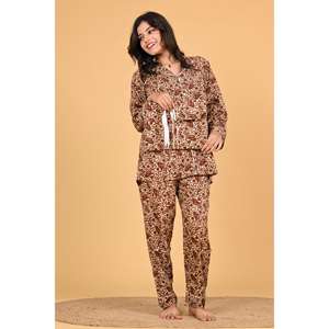 Conjunto de Pijama de Crepé de Poliéster con Estampado Floral Indio para Mujer, Ropa de Dormir Cómoda, Transpirable y Elegante para Verano, Otoño y Primavera - Product Image 4