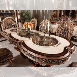 ชุดโต๊ะรับประทานอาหารหรูหรา Sovereign The Mocoto สีน้ำเงินทอง พร้อมโต๊ะรูปวงรีแกะสลัก เก้าอี้หุ้มเบาะ และคอลเลกชันเฟอร์นิเจอร์คลาสสิก - Product Image 2