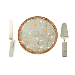 Support à gâteau en bois avec motif floral, fait main, non toxique, ensemble de présentation de desserts, 2 pièces, lavage à la main uniquement - Product Image 3