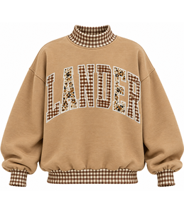 Wholesale Oversized Women’s <b>Mock</b> Neck Sweatshirt Custom Applique Embroidery 100% Cotton Fleece Streetwear Pullover - Product Image 1