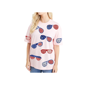 Listo para Usar, Venta al por Mayor, Novedad 2026, Camiseta Casual de Verano con Bordado y Parches, Manga Corta, para Mujer, Día Nacional de EE. UU. - Product Image 1