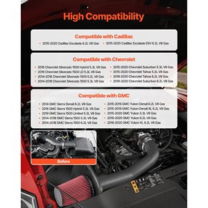 Sistema di Aspirazione dell'Aria Fredda in Silicone da 3,5 Pollici Compatibile con Chevy Silverado/GMC Sierra 2014-2020 con Scudo Termico Versione 2015-2018 - Product Image 2